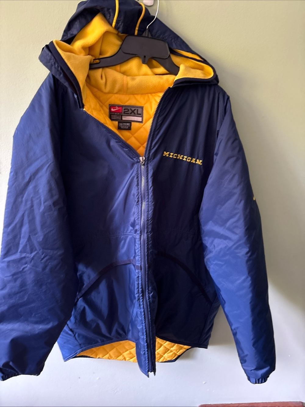 VTG Nike Michigan Wolverines Jacket Men's Sz 2XL Blue w/ Hood Never Worn